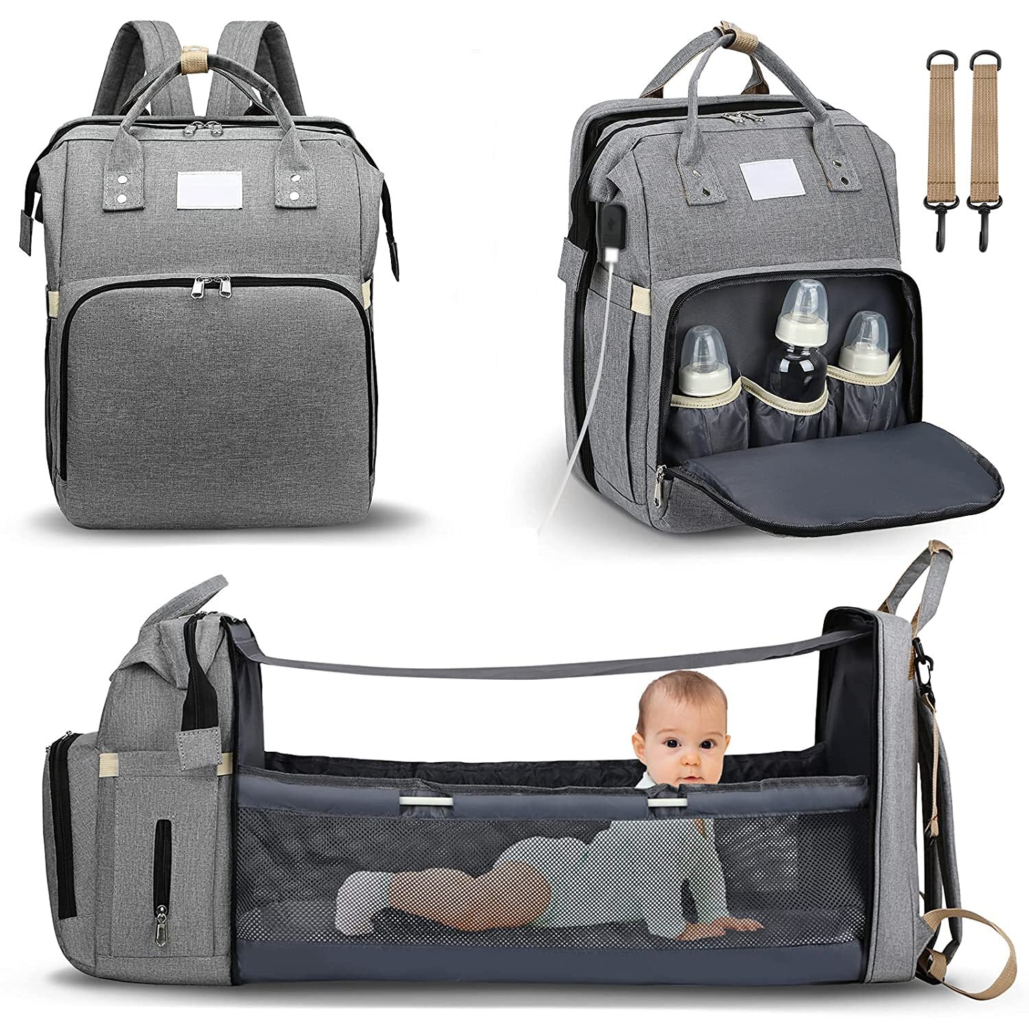 Alles in einer Mumien-Tasche | Ein echtes MUSTHAVE für jede Mum! Mit Sonnenblende und USB